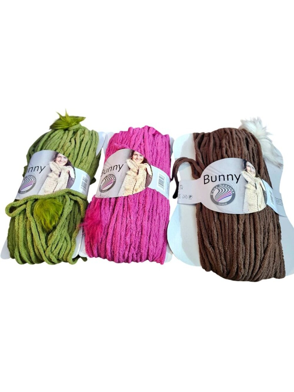 Bunny Yarn Bundle 3 Skeins 92% Polyester 8% Acrylic Colors: Green Pink Brown 150